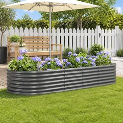 Garden Raised Bed Planter Box Outdoor Vegetables Flowers Herbs Grey Steel Frame