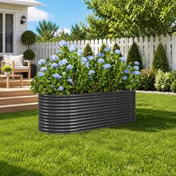 Garden Raised Bed Planter Anthracite Galvanised Steel Frame Outdoor Vegetable