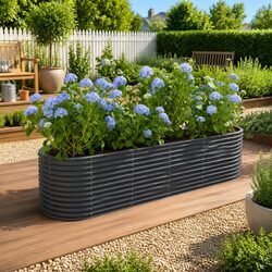 Raised Garden Bed Planter Anthracite Galvanised Steel 296x80x68cm Outdoor Patio