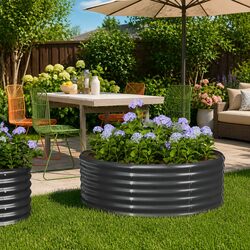 Garden Raised Bed Planter Box Outdoor Vegetable Flower Herbs Anthracite Steel