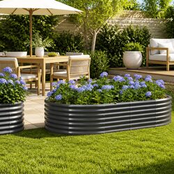 Garden Raised Bed Galvanised Steel Planter 175x100x36cm Grey Outdoor Vegetable