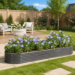 Garden Raised Bed Galvanised Steel Planter Box Outdoor Patio Balcony Grey