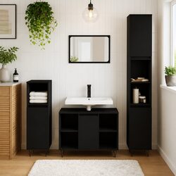 3 Piece Bathroom Furniture Set Black Engineered Wood Cabinet Sink Storage