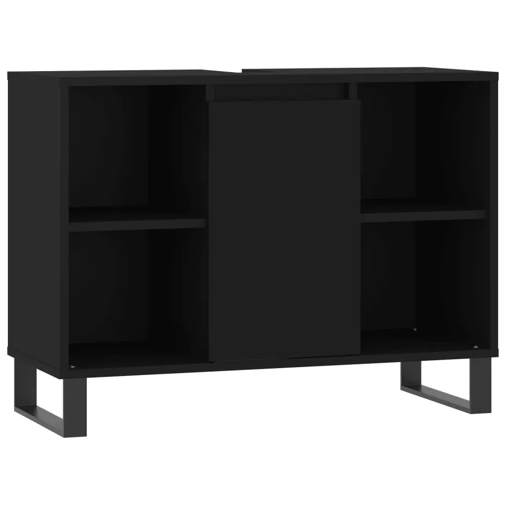 3 Piece Bathroom Furniture Set Engineered Wood Cabinet Sink Vanity Black