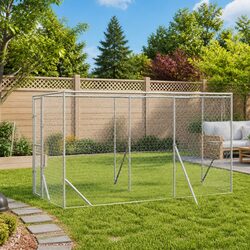 Outdoor Dog Kennel Enclosure Run Silver 2x6x2 m Galvanised Steel Lockable Door