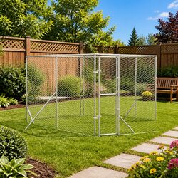 Outdoor Dog Kennel 4x4x2m Silver Galvanised Steel Enclosure Run Cage
