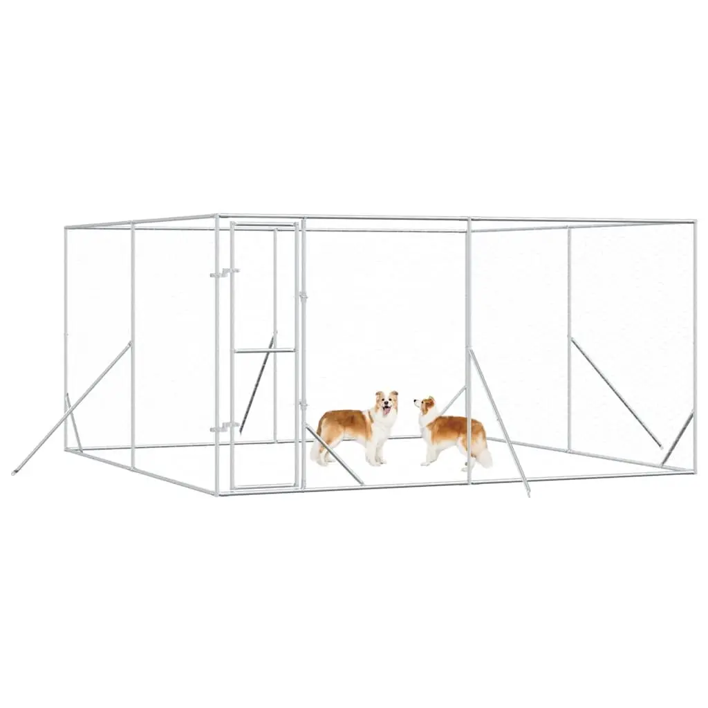 Dog Kennel Outdoor Enclosure 4x4x2m Galvanised Steel Silver