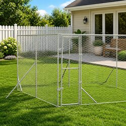 Outdoor Dog Kennel Silver 8x12x2 m Spacious Enclosure Lockable Door Mesh Design