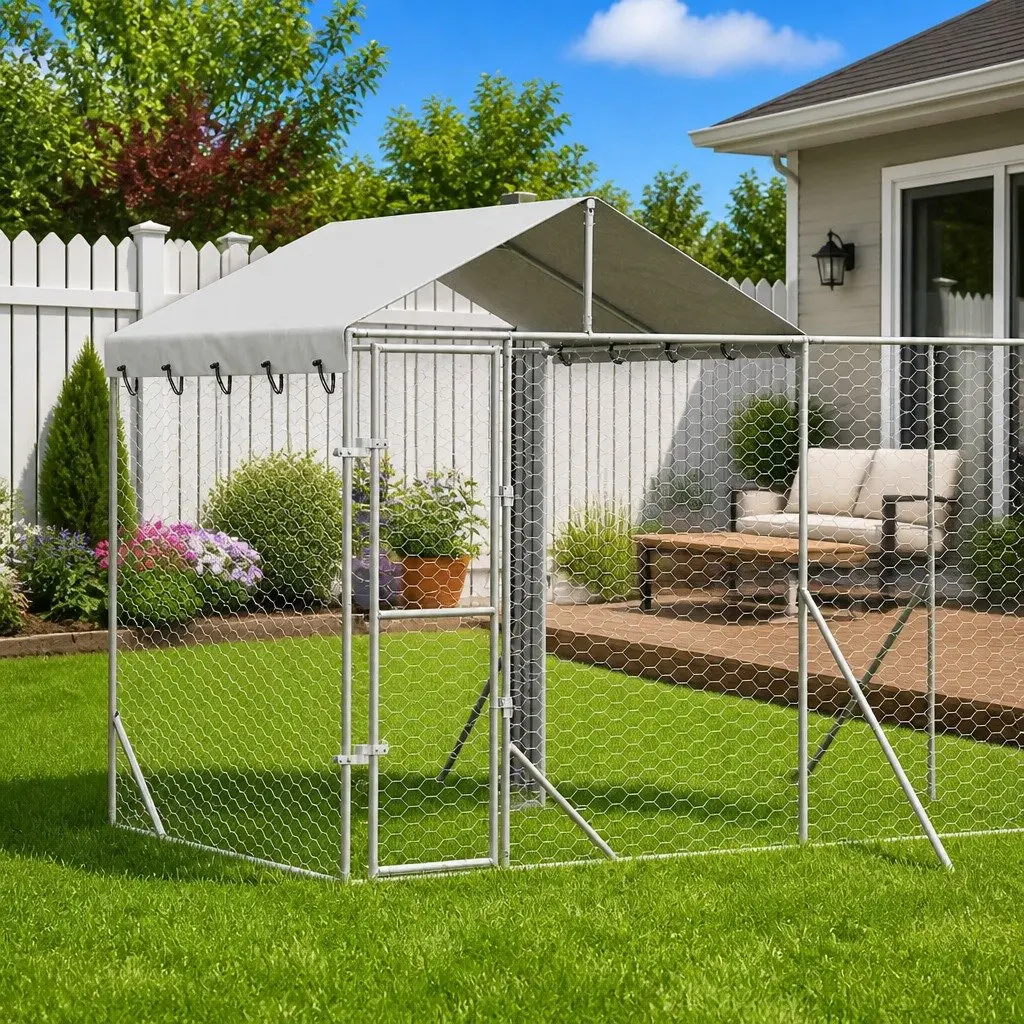 Dog Kennel Outdoor Enclosure with Roof 6x2x2.5m Silver Galvanised Steel