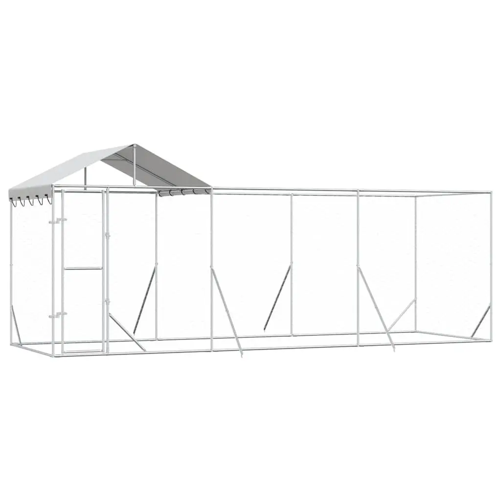 Dog Kennel Outdoor Enclosure with Roof 6x2x2.5m Silver Galvanised Steel