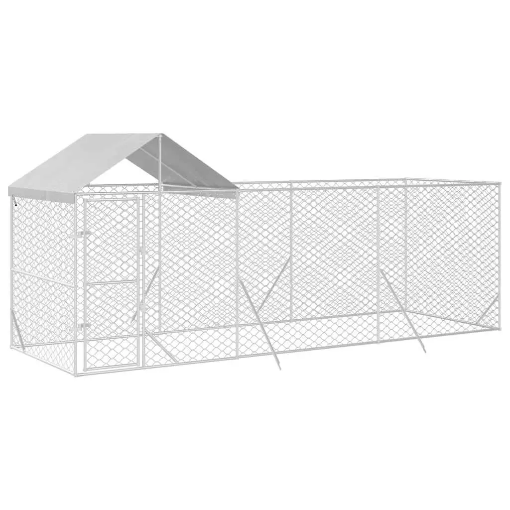 Dog Kennel Outdoor Enclosure with Roof 6x2x2.5m Silver Galvanised Steel