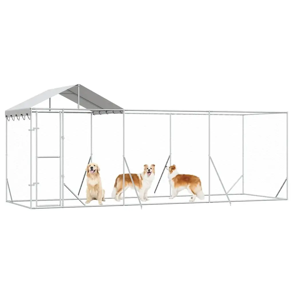 Dog Kennel Outdoor Enclosure with Roof 6x2x2.5m Silver Galvanised Steel
