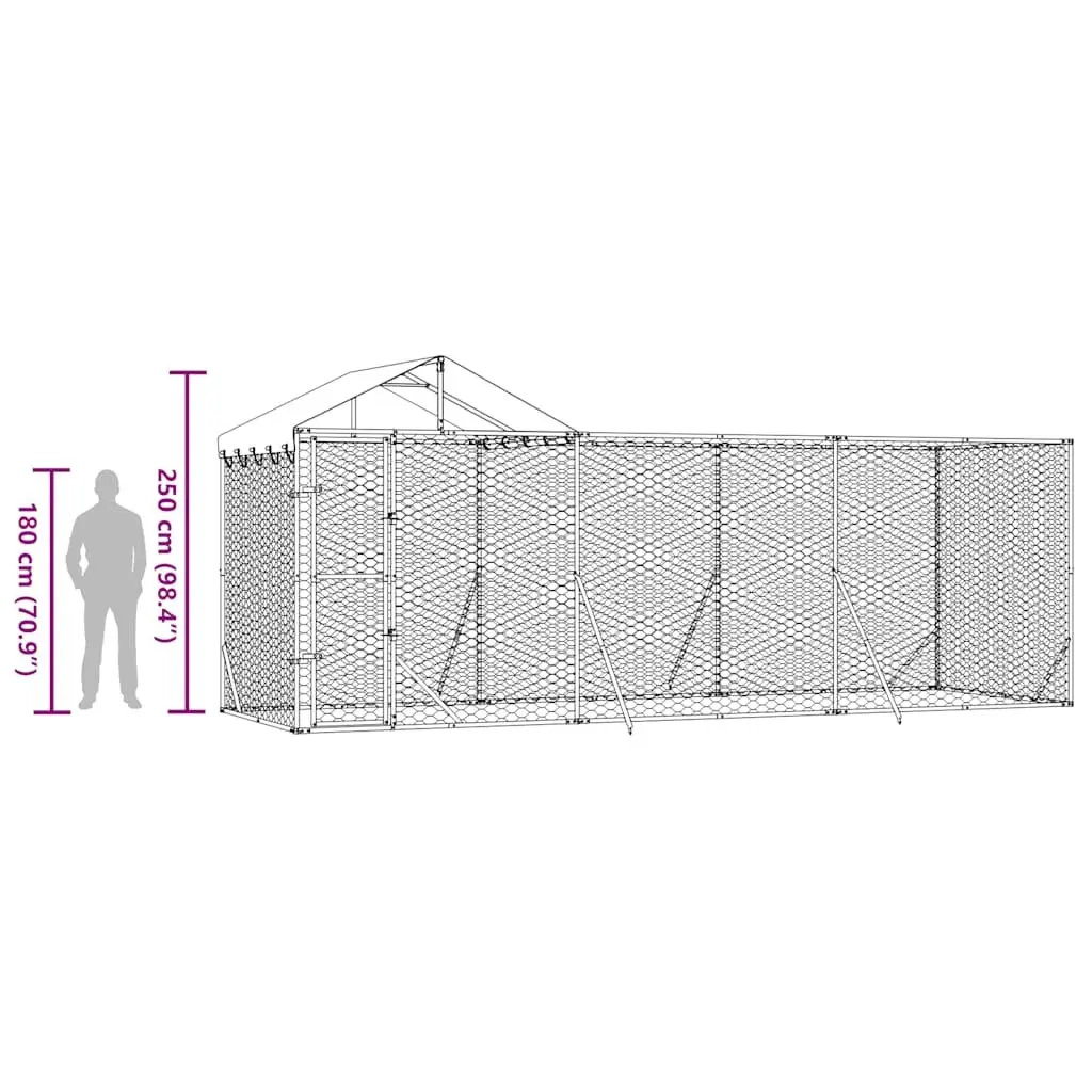 Dog Kennel Outdoor Enclosure with Roof 6x2x2.5m Silver Galvanised Steel
