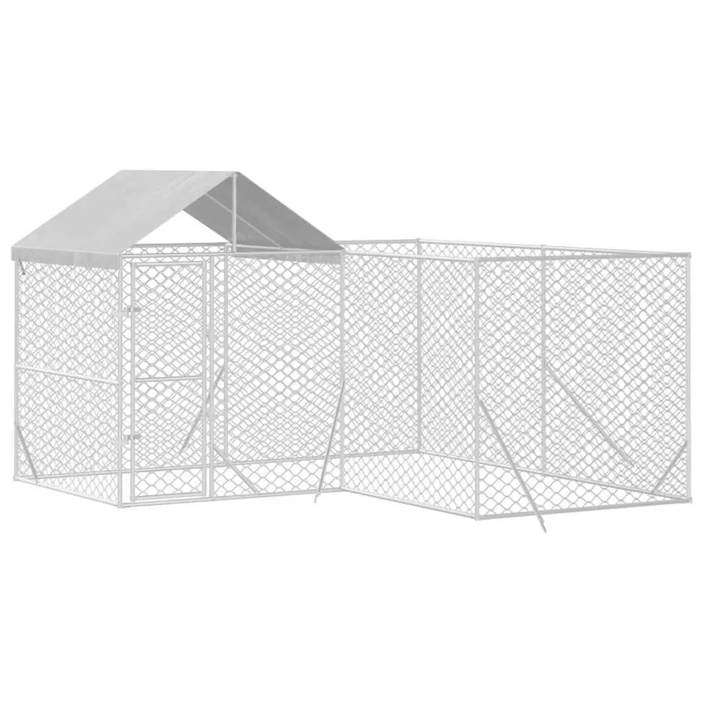 Outdoor Dog Kennel with Roof Silver 4x4x2.5m Galvanised Steel Pet Enclosure Run