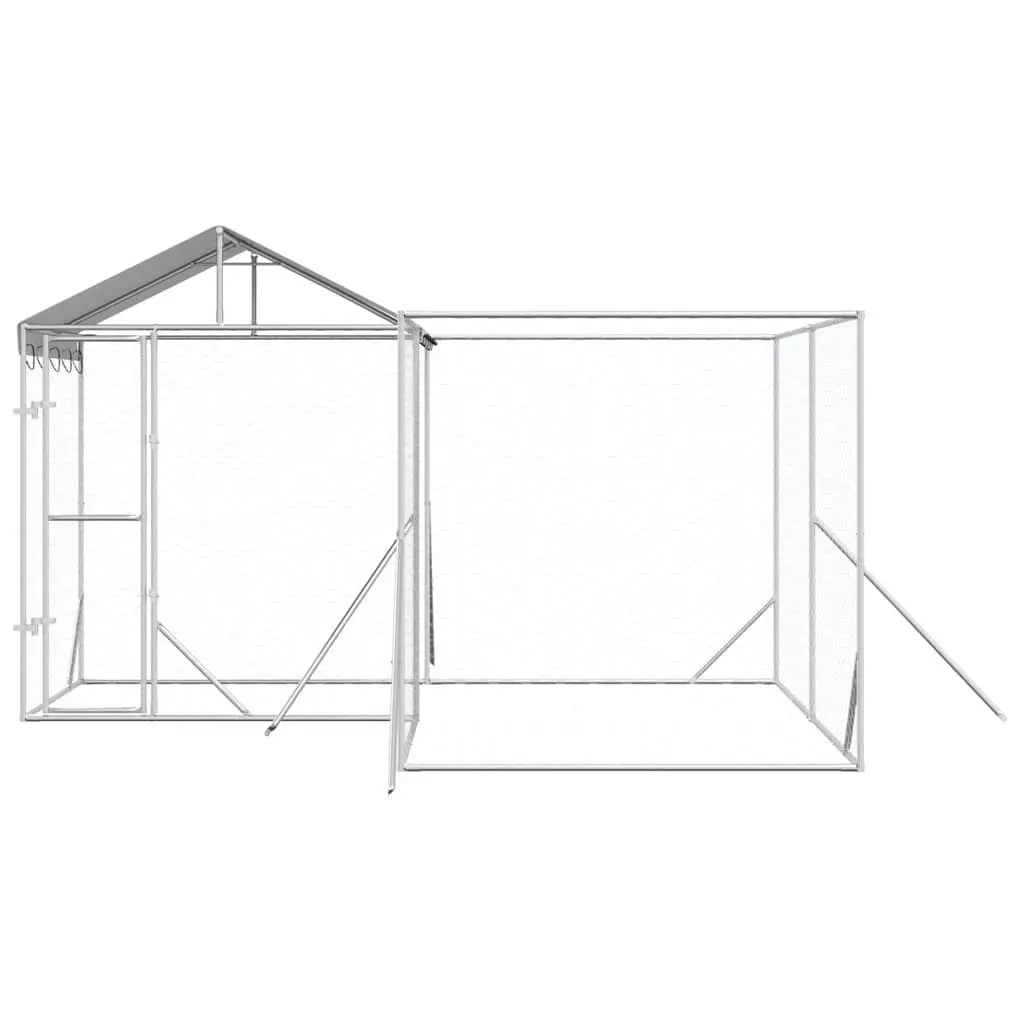 Outdoor Dog Kennel with Roof Silver 4x4x2.5m Galvanised Steel Pet Enclosure Run
