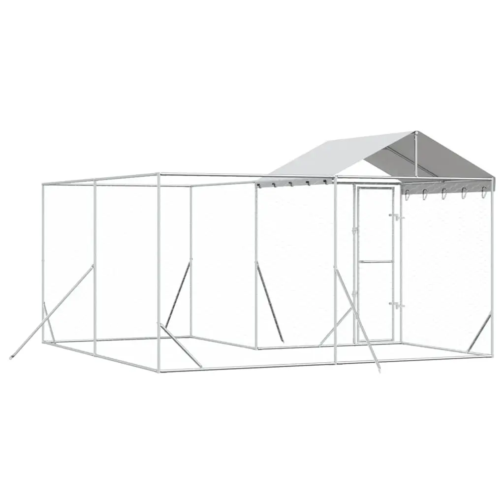 Outdoor Dog Kennel with Roof Silver 4x4x2.5m Galvanised Steel Pet Enclosure Run