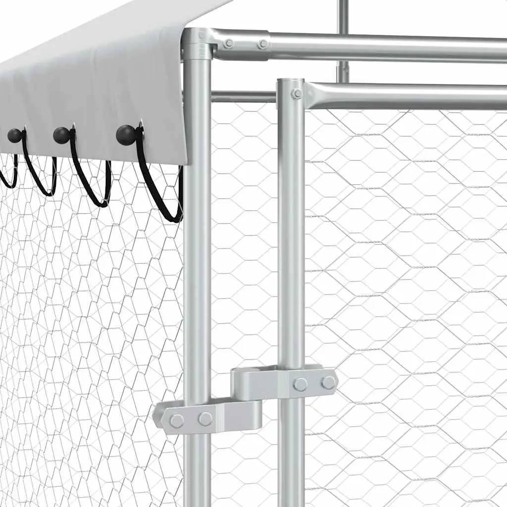 Outdoor Dog Kennel with Roof Silver 4x4x2.5m Galvanised Steel Pet Enclosure Run