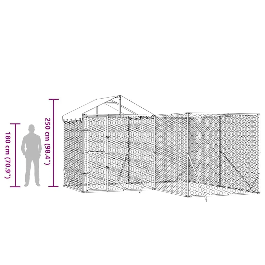 Outdoor Dog Kennel with Roof Silver 4x4x2.5m Galvanised Steel Pet Enclosure Run