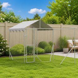 Outdoor Dog Kennel with Roof Silver 6x6x2.5m Galvanised Steel Run Enclosure