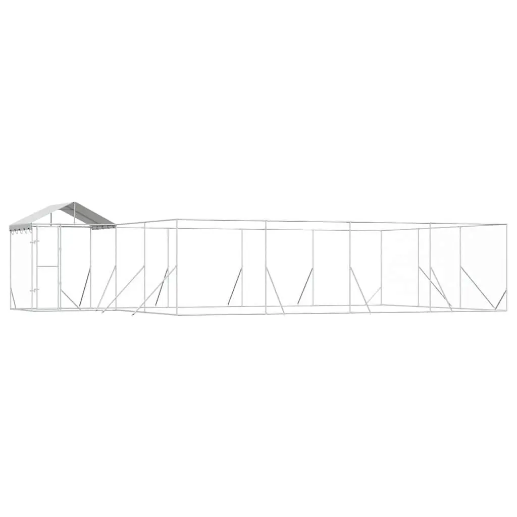 Outdoor Dog Kennel with Roof Silver Galvanised Steel Run Enclosure Shelter