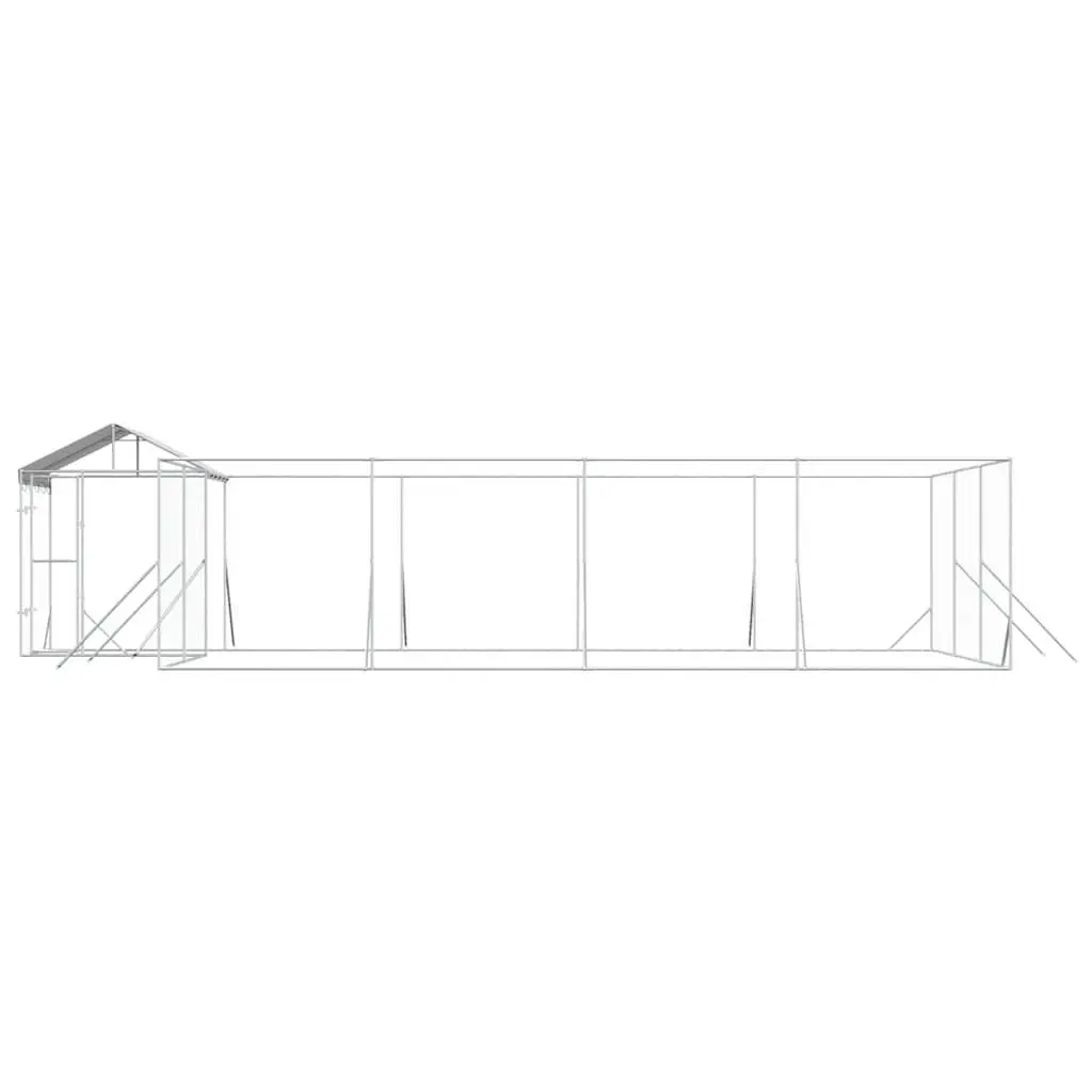 Outdoor Dog Kennel with Roof Silver Galvanised Steel Run Enclosure Shelter