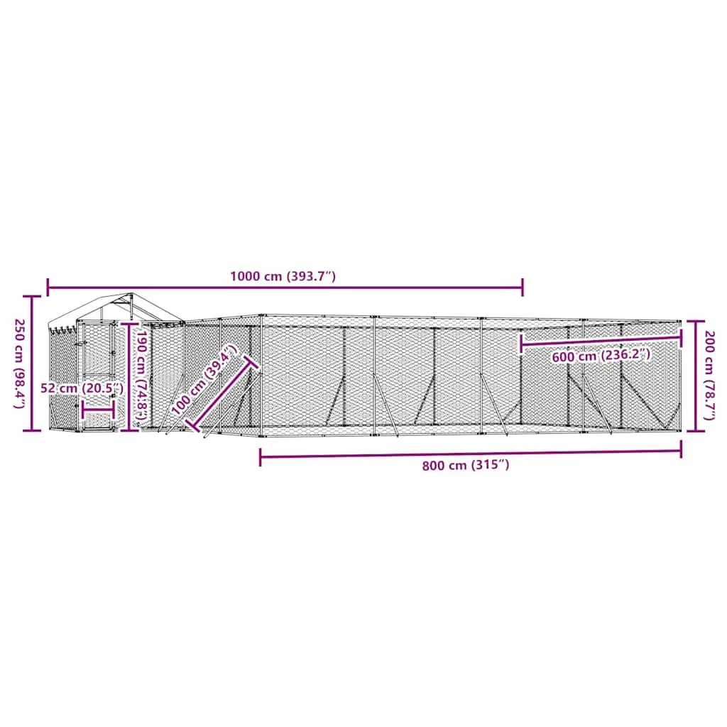 Outdoor Dog Kennel with Roof Silver Galvanised Steel Run Enclosure Shelter