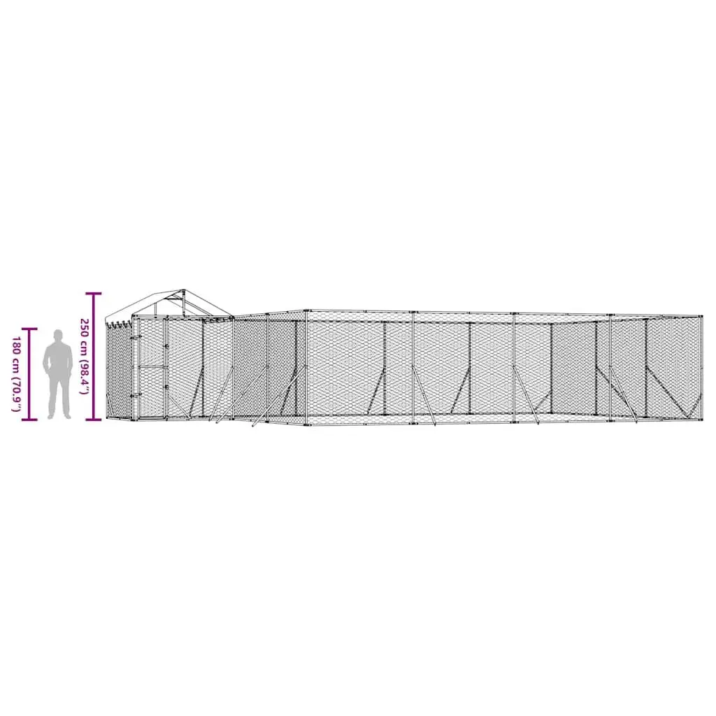 Outdoor Dog Kennel with Roof Silver Galvanised Steel Run Enclosure Shelter