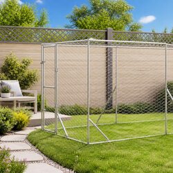 Outdoor Dog Kennel with Roof Silver 2x6x2.5m Galvanised Steel Cage Run Enclosure
