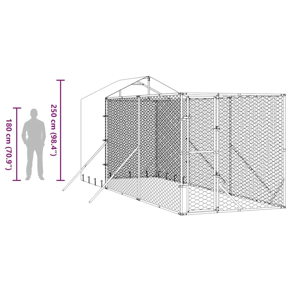 Outdoor Dog Kennel with Roof Galvanised Steel 2x6x2.5m Silver