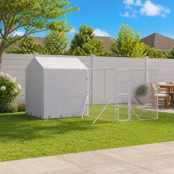 Outdoor Dog Kennel with Roof Silver 4x4x2.5m Galvanised Steel Cage Run Enclosure