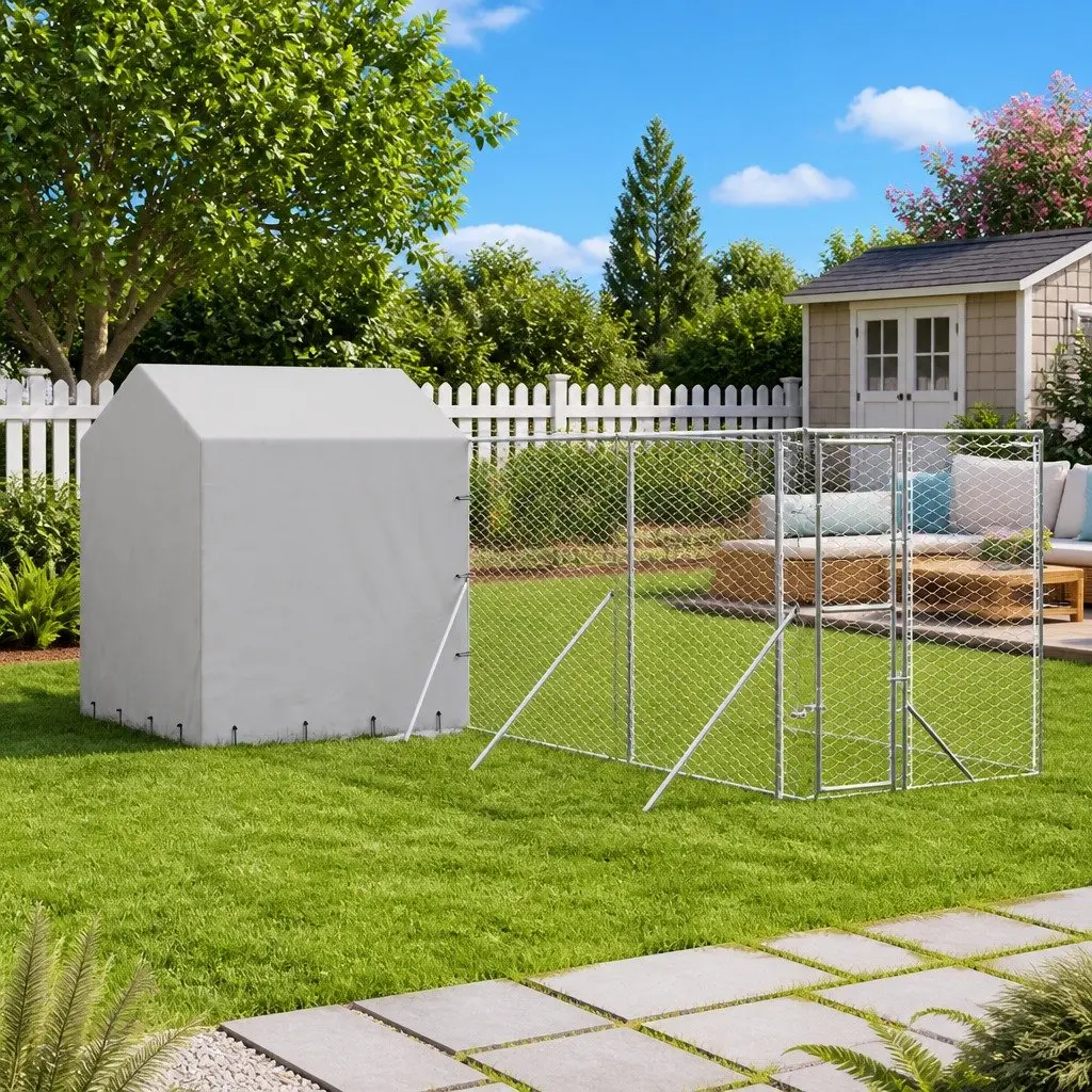 Dog Kennel with Roof Galvanised Steel 6x6x2.5m Silver