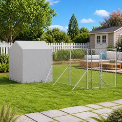 Outdoor Dog Kennel with Roof Silver 6x6x2.5m Galvanised Steel Enclosure Run