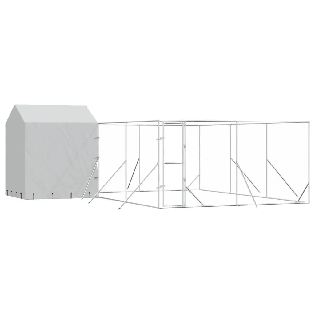 Dog Kennel with Roof Galvanised Steel 6x6x2.5m Silver
