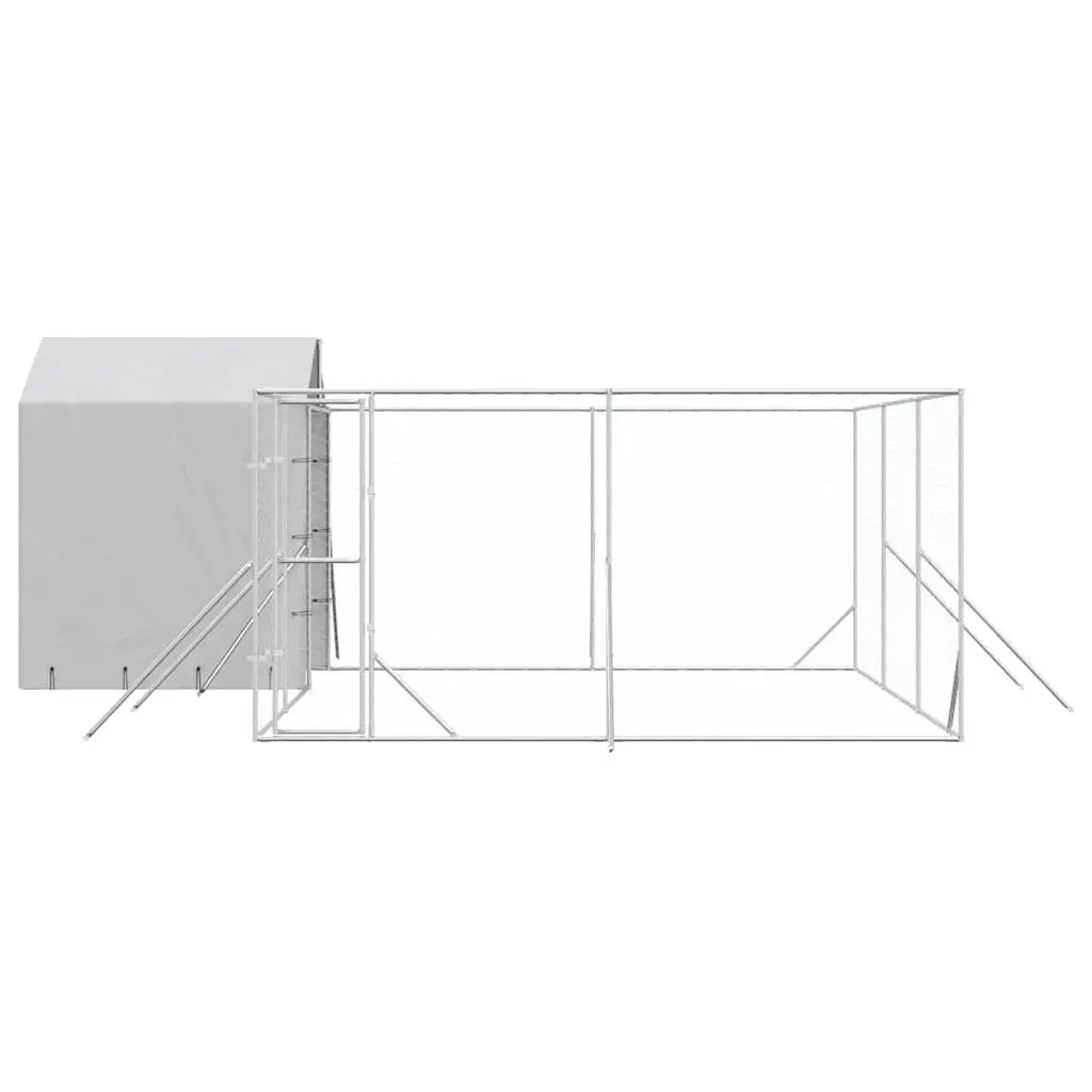 Dog Kennel with Roof Galvanised Steel 6x6x2.5m Silver