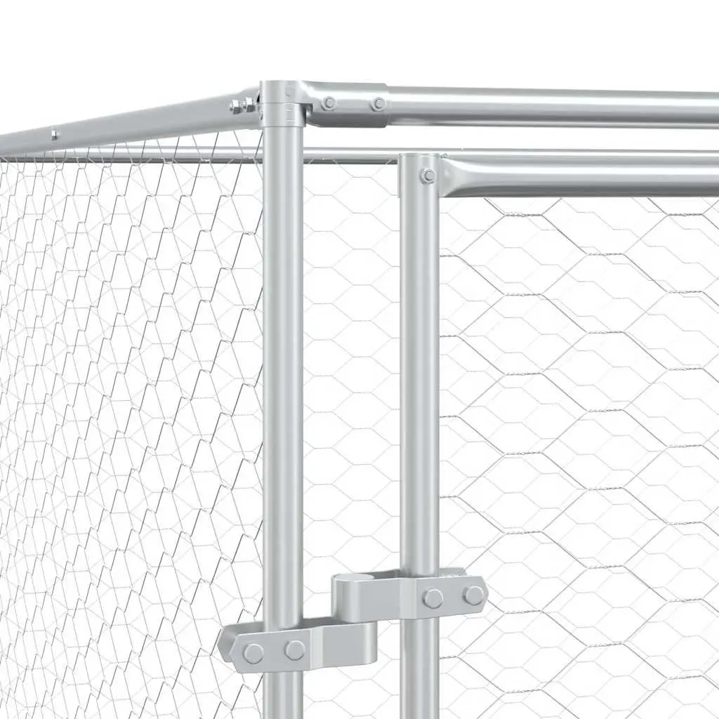 Dog Kennel with Roof Galvanised Steel 6x6x2.5m Silver