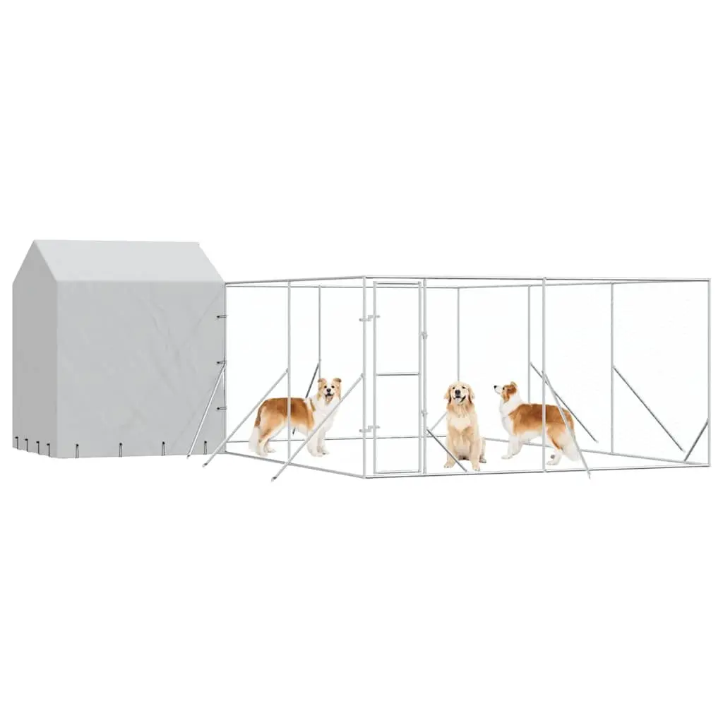 Dog Kennel with Roof Galvanised Steel 6x6x2.5m Silver