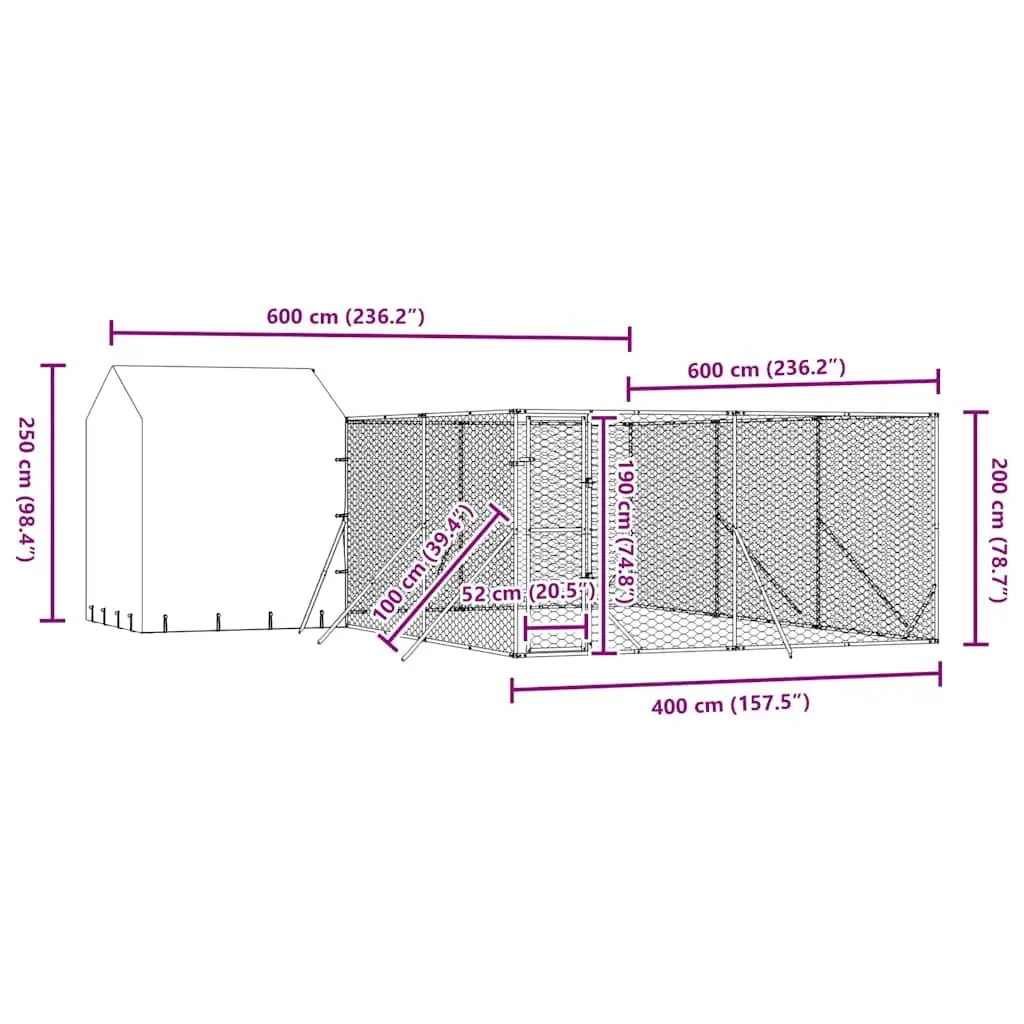 Dog Kennel with Roof Galvanised Steel 6x6x2.5m Silver