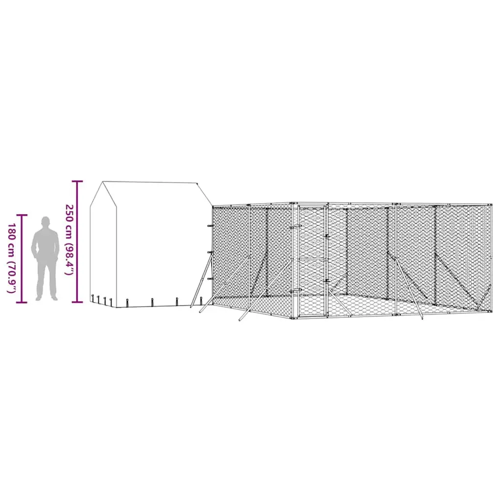 Dog Kennel with Roof Galvanised Steel 6x6x2.5m Silver