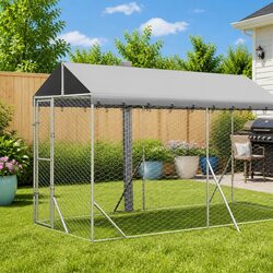 Outdoor Dog Kennel with Roof Galvanised Steel Spacious Animal Enclosure Run