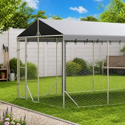 Outdoor Dog Kennel Run With Roof Silver 3x4.5x2.5m Galvanised Steel Enclosure