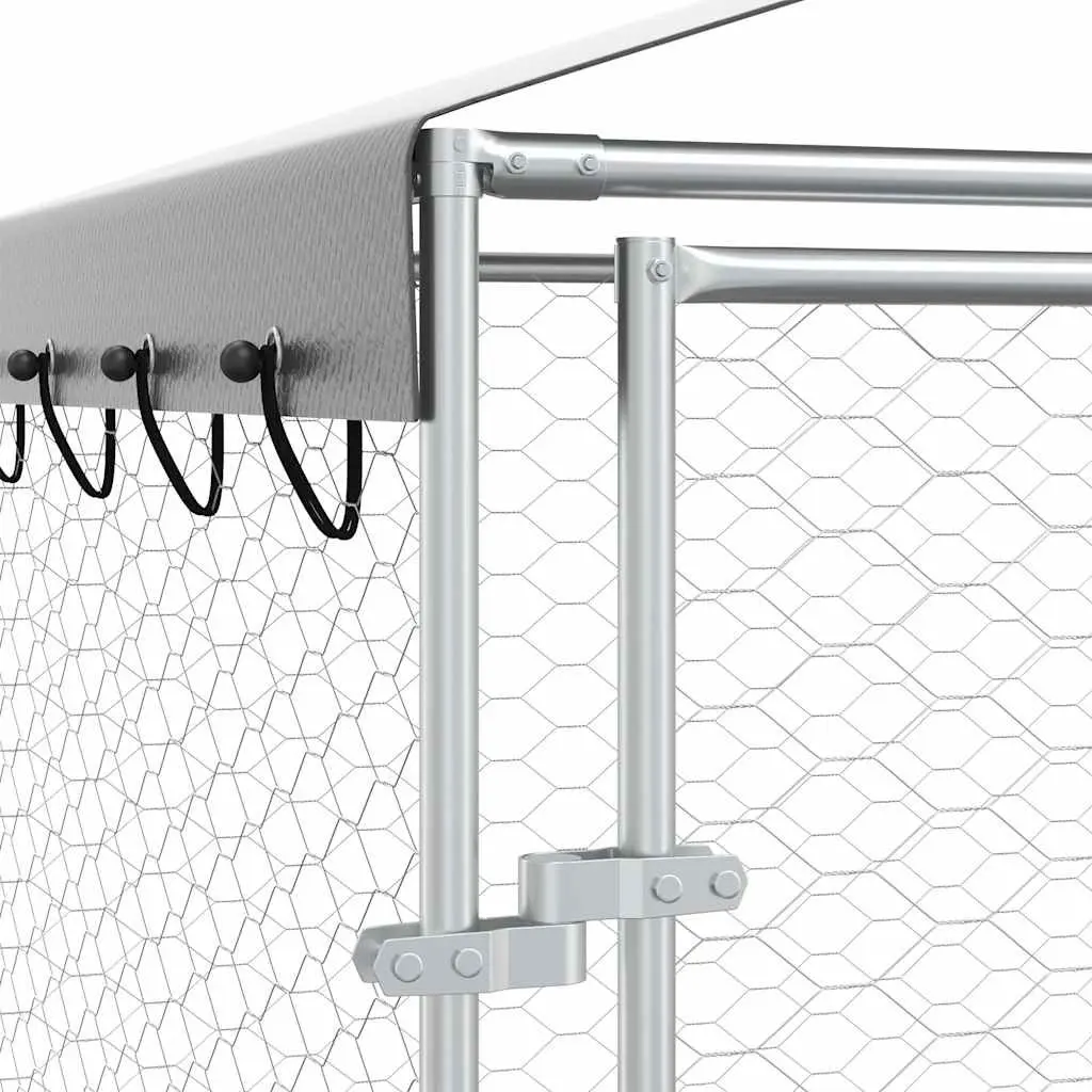Outdoor Dog Kennel Run With Roof Galvanised Steel 3x4.5x2.5m Silver