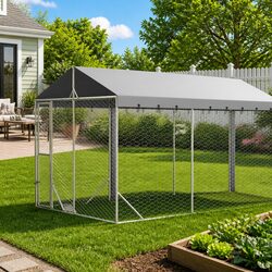 Outdoor Dog Kennel with Roof Silver 3x9x2.5m Galvanised Steel Enclosure Run