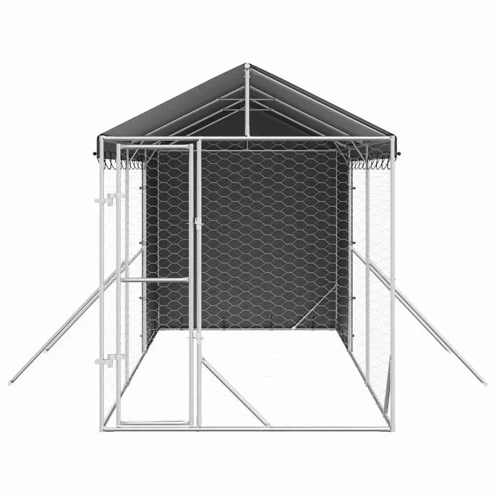 Outdoor Dog Kennel with Roof Galvanised Steel 2x6x2.5m Silver
