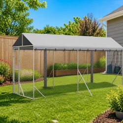 Outdoor Dog Kennel with Roof Silver 2x10x2.5m Galvanised Steel Enclosure Run