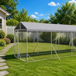 Outdoor Dog Kennel with Roof Silver 2x14x2.5 m Galvanised Steel Enclosure Run