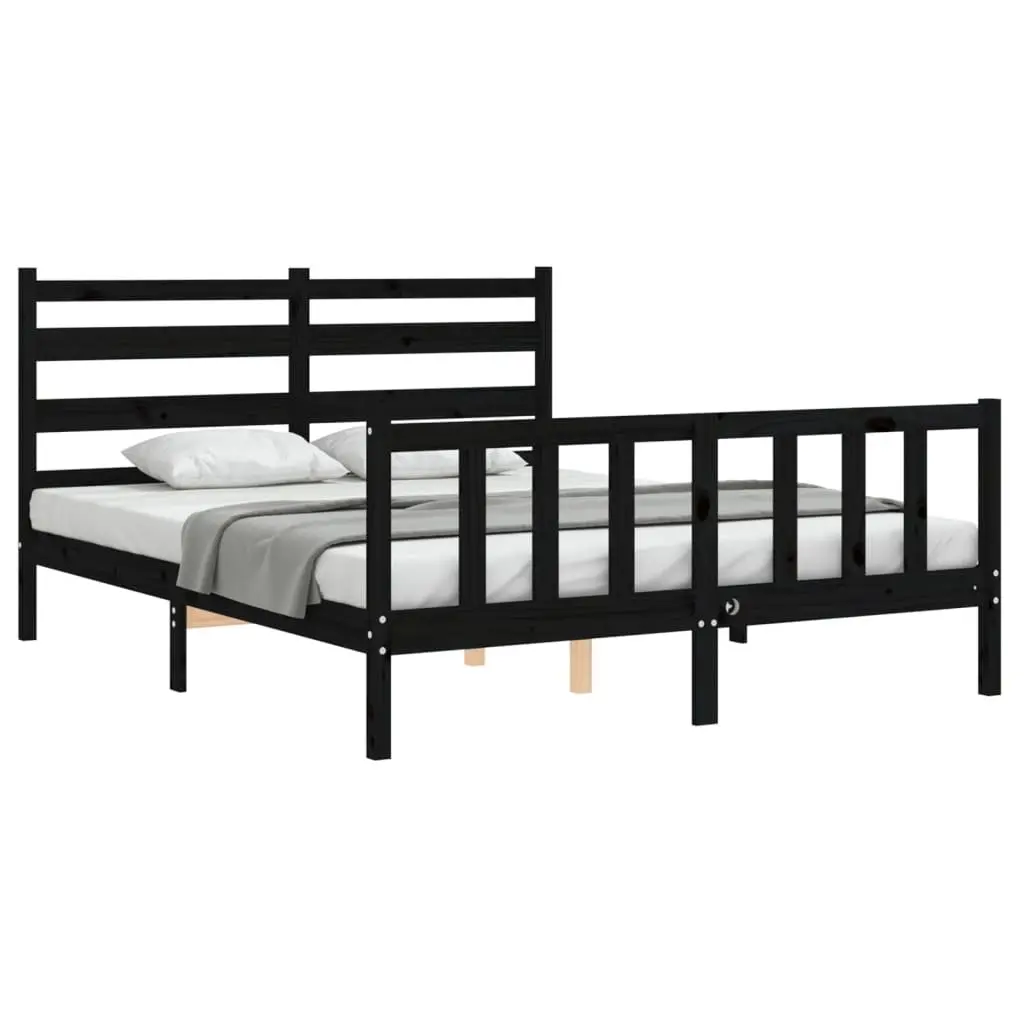 Solid Wood Bed Frame Pine Black 150x200 cm Wooden Bedroom Furniture