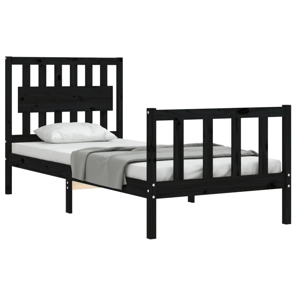 Bed Frame Solid Pine Wood 90x190 cm Black