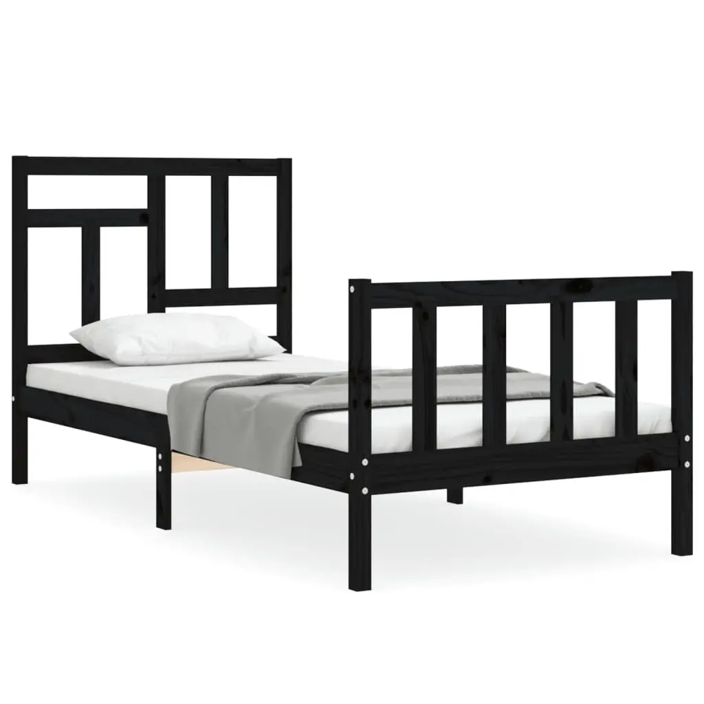 Solid Wood Bed Frame Pine Black 90x190 cm Single Wooden Bedroom Furniture