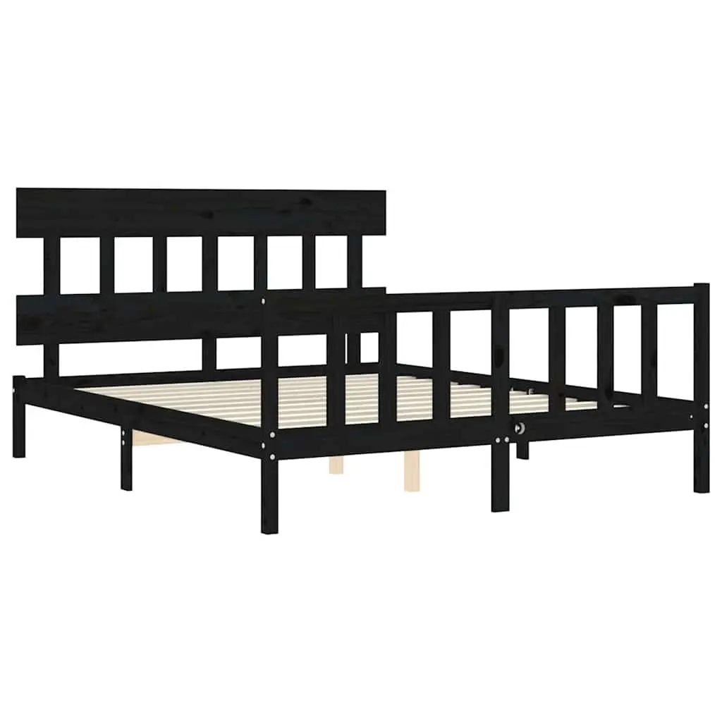 Bed Frame Solid Pine Wood Black 150x200 cm Headboard Footboard Bedroom Furniture