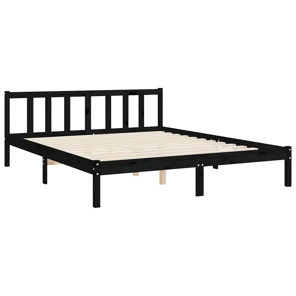 Bed Frame Solid Pine Wood Black 150x200 cm Headboard Footboard Bedroom Furniture